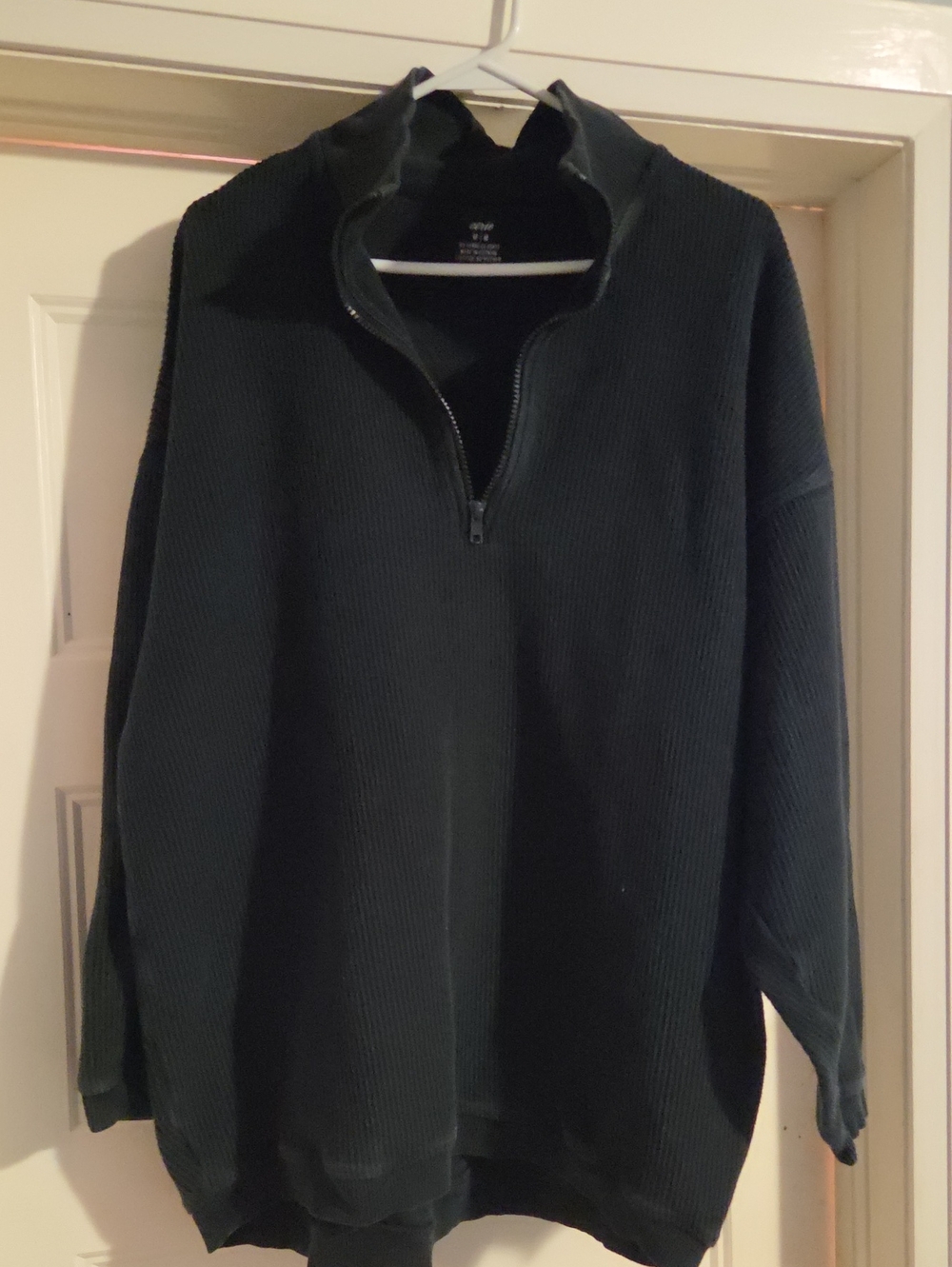 aerie Womens  Black Half-Zip Ribbed Pullover